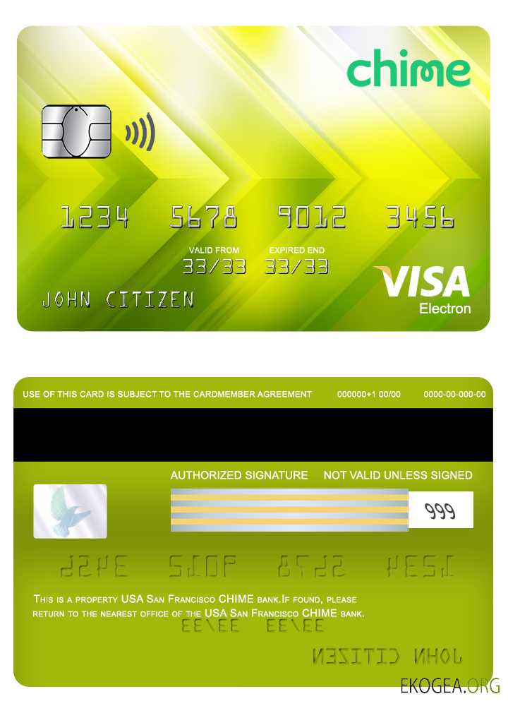 Carte électronique visa bancaire CHIME USA San Francisco